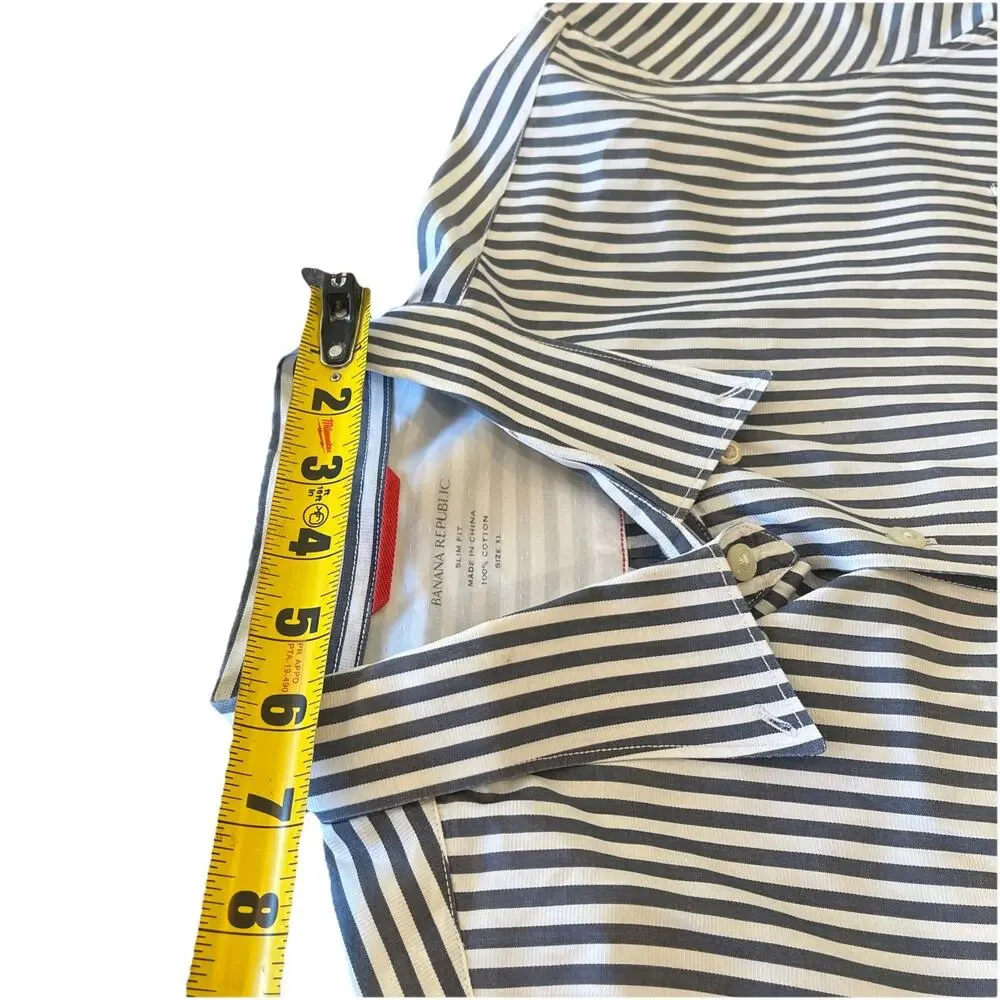 Banana Republic Mens Long Sleeve Button Up Shirt XL White Grey Striped Cotton